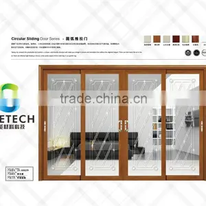 Light Brown Frames Tempered Glass With Curves for Partition Sliding Doors thumbnail-2