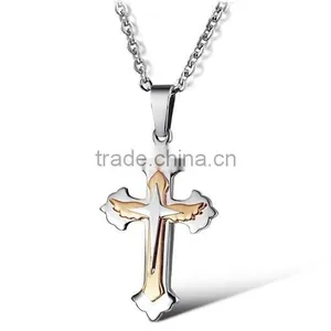 Factory Direct Selling Titanium Steel Rose Gold Plated Multilayer Cross Chain Necklaces thumbnail-1