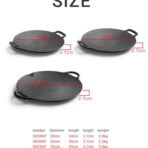 Korean BBQ Grill Pan, Nonstick Stovetop Grill Plate With Handles, Cast Iron Round Griddle Pan Indoor Outdoor Grilling 11.8in thumbnail-2