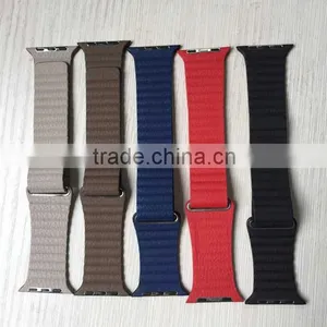 Adjustable Magnetic Closure Link Bracelet Genuine Leather Loop For Apple Watch Strap thumbnail-5