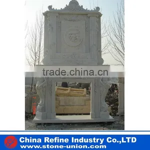 Outdoor Classic French White Travertine Statue Carved Double Fireplace Mantels thumbnail-1