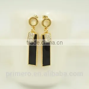 Rolled 18K Gold Plated Enamel Geometric Metal Women Fashion Long Earring thumbnail-4