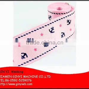 Nautical Anchor Printed Navy Blue Grosgrain Ribbon for Hair Bow, Packing, Decoration thumbnail-3