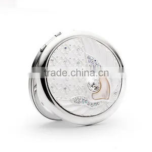 Round Compact Mirror Fully Covered With Crystals on the Top thumbnail-1