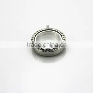 Wholesale 316L Stainless Steel 25mm Round Screw Glass Floating Locket With Rhinestone thumbnail-2