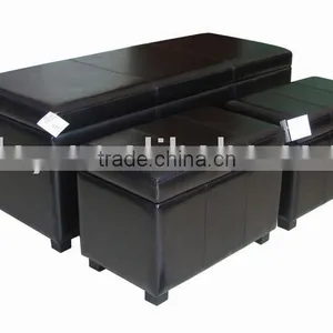 S/3 Faux Leather Storage Ottoman thumbnail-1
