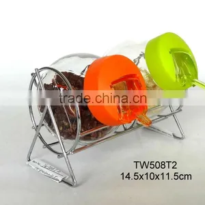 TW508T2 2pcs Glass Spice Jar With Metal Rack thumbnail-1