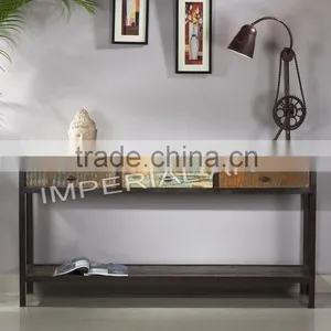 INDIAN IRON AND RECYCLE WOOD CONSOLE TABLE WITH 3 WOODEN DRAWER thumbnail-1