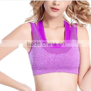 Women Padded Top Athletic Vest Gym Fitness Stretch Cotton Seamless Sports Bra thumbnail-3