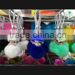 Hot Selling Rabbit Fur Accessories Monchhichi Leather Keychain Fur Pompoms thumbnail-4
