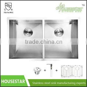 Factory Price Undermount Kitchen Sink Stainless Steel Handmade Double Bowl Kitchens Sink With Strainer and Colander R10-3219 thumbnail-4