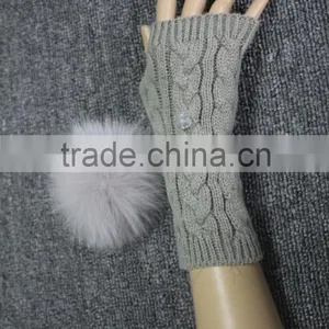 Women Knitted Wool Fingerless Gloves Fox Fur Wool Gloves Driving Wool Gloves thumbnail-5