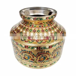 PEACOCK DESIGNED, MEENAKARI DECORATED, BIG STAINLESS STEEL WATER POT - 11"x11"x9.5" INCH thumbnail-2