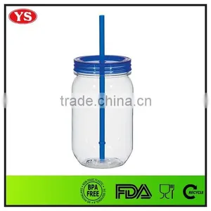 20oz Bpa Free AS Plastic Mason Jar Drinking Mugs With Straw thumbnail-4