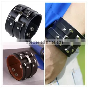 Stainless Steel Leather Wrap Bracelet With Good Quality and Low Price thumbnail-1
