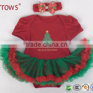 New Arrival Boutique Baby Petti Lace Romper Christmas Tree Pattern Romper and Dress thumbnail-1