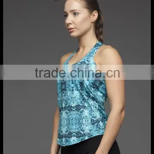 2016 Athletic Abstract Printed With Crisscross Straps Tank With Sport Bra Two in One Office In United States (USA)Small Minimum thumbnail-3