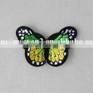 Nice Design Green Butterfly Embroidery Self Adhesive Leather Patches for Clothing thumbnail-2