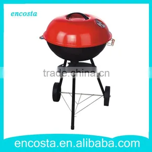 Red Oval Protable Charcoal Bbq Grill Metal With Wheel Outdoor thumbnail-1