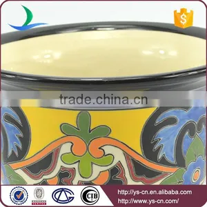 YSfp0009-01 Colorful Round Shape Ornamental Flowerpot With Hand Print Design thumbnail-4