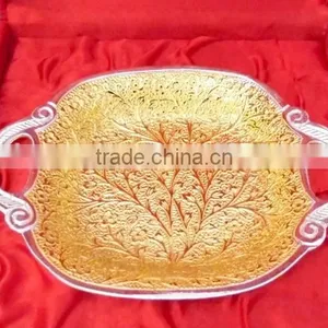 Return Gift Wholesale Price Beautiful Wedding Gift Gold and Silver Plated Brass Tray thumbnail-2