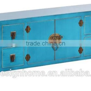 CYAN ORIENTAL WOODEN CABINET W/2 DOORS & 8 DRAWERS thumbnail-1