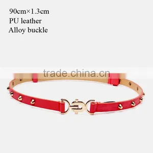Fashion Rivets Decorated DU Buckle Sex Girl Thin Pink PU Waist Belt thumbnail-1