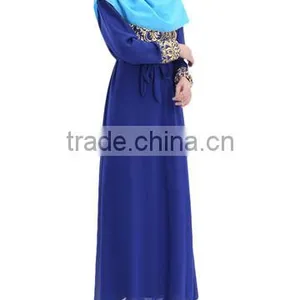 Guangzhou Wholesale Clothing OEM Hijab Style Bright Front Long Sleeve Ten Colors Chiffon Jalabiya With Sash thumbnail-3