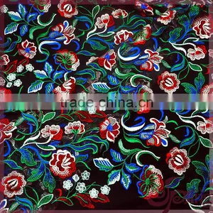 Colorful Flower Embroidered Tulle Lace Fabric, Elegant Shining Poly Mesh Embroidered Fabric thumbnail-3