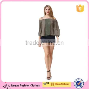 Women Fashion Casual Tops/Blouse With Embroidery Center Front Off-shoulder Design Accept Small Order Quantity thumbnail-1