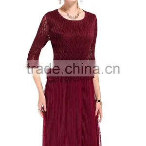 Ladies Compression 3/4 Transparent Lace Sleeve Slim Long Dress thumbnail-3