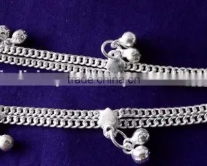SILVER TONE Chain BELLS Payal ANKLETS Foot Bracelet PAIR thumbnail-2