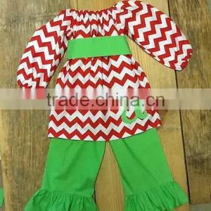 Newest Fall Clothing Set Baby Girl Boutique Christmas Outfits Girls Red Chevron Ruffle Outfits thumbnail-1
