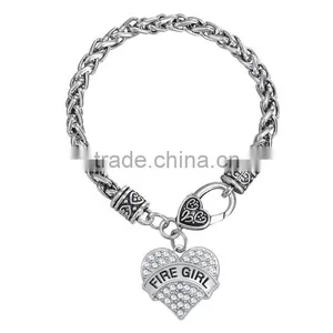 European Style Twist Bracelet Fire Girl Heart Charms Bracelet Unique Design Alloy Charm Chain Bracelet thumbnail-1