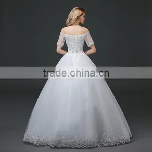 MGOO Elegant Custom Made White Crystal Wedding Dress Ball Gown Beach Bridal Dress Frock Style Tulle Designs Saree thumbnail-6