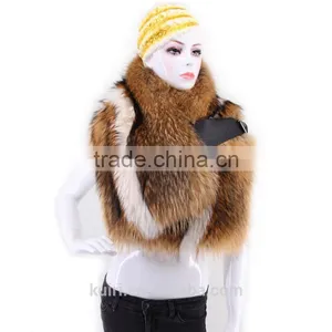 Women's Real Fox Fur Shawl Knitted Fox Fur Pashmina With Pocket Warm Women Scarf thumbnail-1