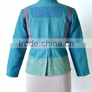 Vintage Kantha Jacket in Viridian Green With Embroidery ~ Extra Large thumbnail-6