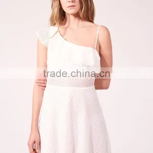 NEW DESIGN Ruffle at Sleeve and Neck Women Sexy Asymmetry Asymmetric Dress thumbnail-5