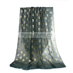 Cotton Polyester Blend Scarves & Wraps Rectangle Golden Army Green Heart Scarf For Women thumbnail-1