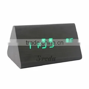(Crazy Hot Selling)Wholesale Digital Wooden LED Alarm Clock,Wooden Table Clock,sound Control Alarm Clock,Triangle Wooden Clock thumbnail-2