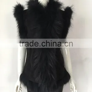 YR098 Pig Suede With Raccoon Fur Trimming Vest Fur and Leather Vest thumbnail-4