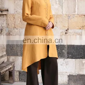 Muslim Women Linen Long Sleeves Tunic(16042002) thumbnail-2