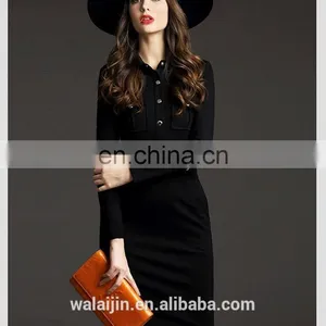 Long Sleeve Pocket on Chest Collar Design High End Woman Communion Dress thumbnail-4