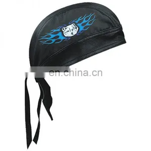 HMB-901L3 LEATHER FLAMES SKULL CAP DURAG HEAD WRAP BANDANA SKULLCAP HATS SCARF thumbnail-1