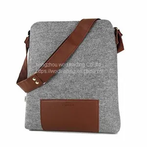 Felt Bag With Brown Natural Leather and Yellow Zipper thumbnail-1