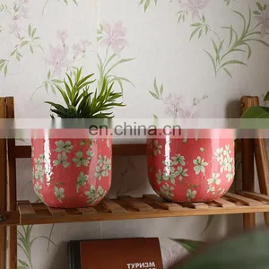 Home Decoration Item Flower Pattern Indoor Outdoor Large Pink Ceramic Plant Pots for Livingroom Balcony thumbnail-4