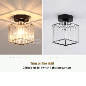 E27 LED Ceiling Light Crystal Lampshade Balck Gold Plafonnier Living Room Bedroom Modern Round Square Decorative Ceiling Lamp thumbnail-3