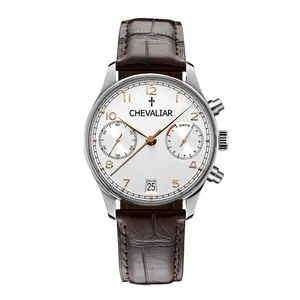 Stainless Steel Chronograph Watches Man Genuine Leather Multi-Function Quartz Watch thumbnail-2