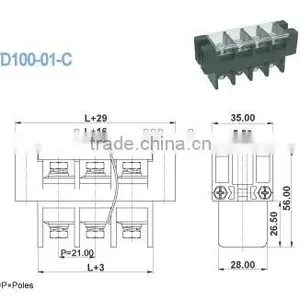 Termin Block 600V 101A Through Panel Terminal Block 21.0mm Feed Through Terminal Connectors thumbnail-2