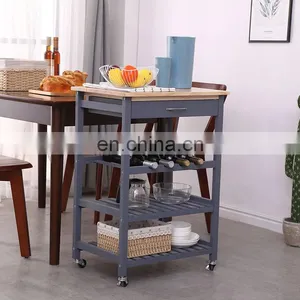 Living Room Wooden Movable Stainless Steel 4-tier Kitchen Storage Shelf / Holders & Racks Organizer Rack With Drawer thumbnail-5